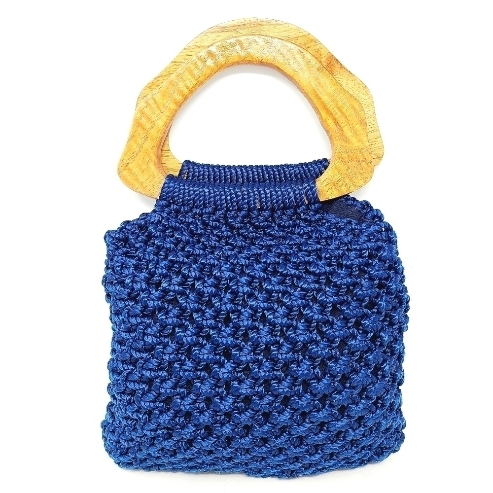 Unbranded | Blue Weaved Bag w/ Wooden Handles (One Size)